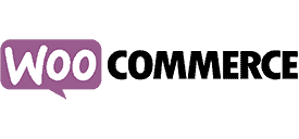 A purple woocommerce logo on a black background.